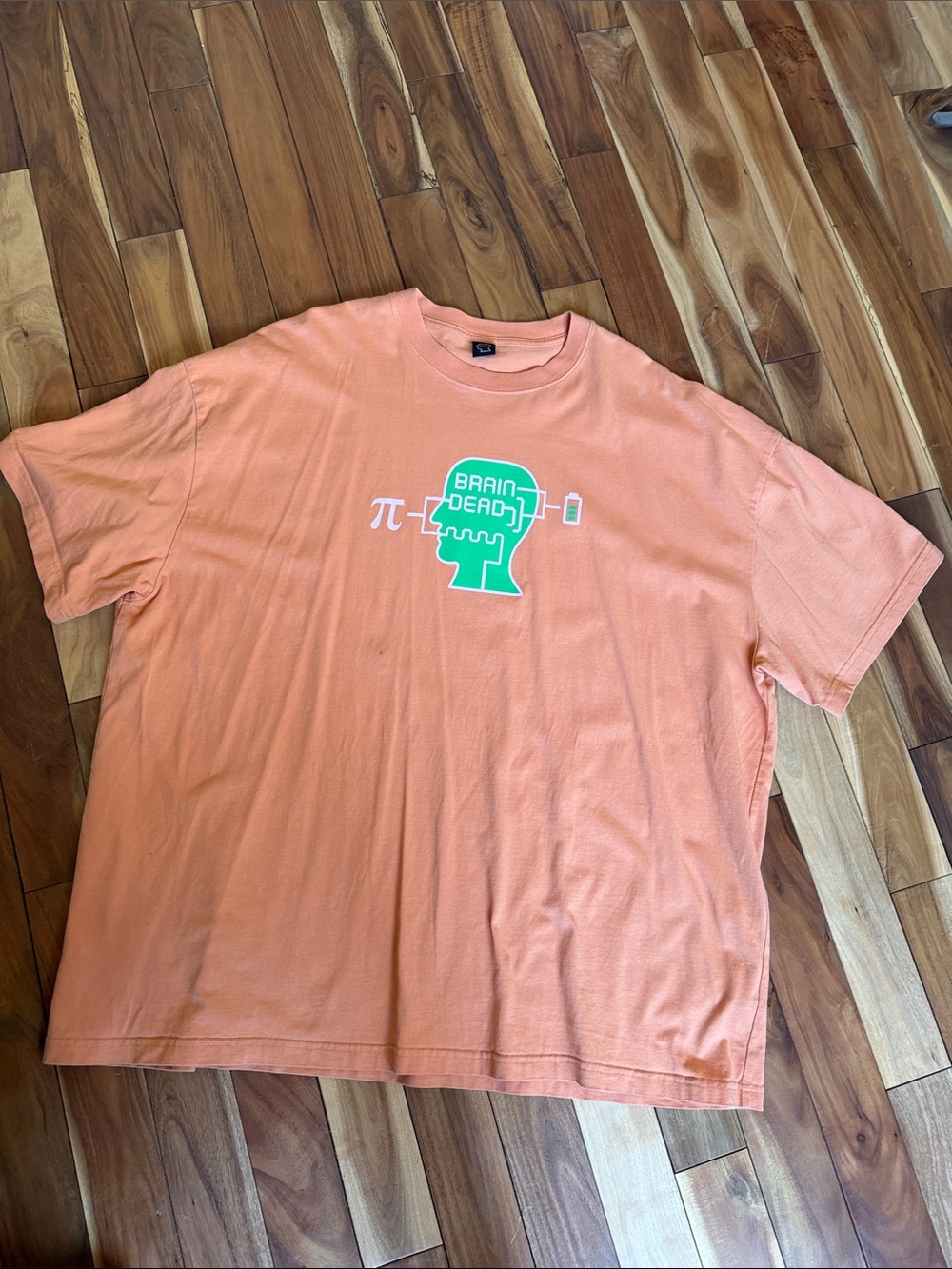 Brain Dead Peach Tee with Green Brain Graphic